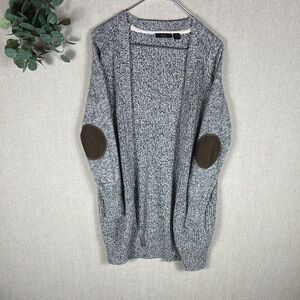 RDI > Gray Leather Elbow Patch Twist Cardigan Small